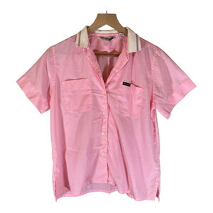 McGregor Womens Shirt M Medium Pink White Button Up Polo Pastel Pockets Collared